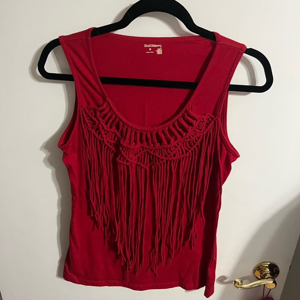 💜Medium Dark Red Fringed Sleeveless Top